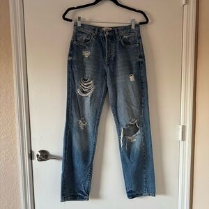 Free People We The Free Jeans Distressed Cuffed Holes High Rise Women's Size 25